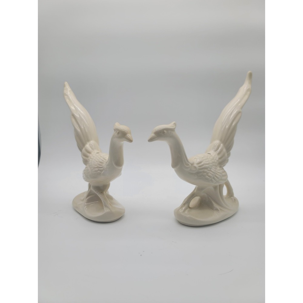 Vintage Pheasant Bird Bud Vase Style Set White Ceramic Japan Pair‎ Cottage